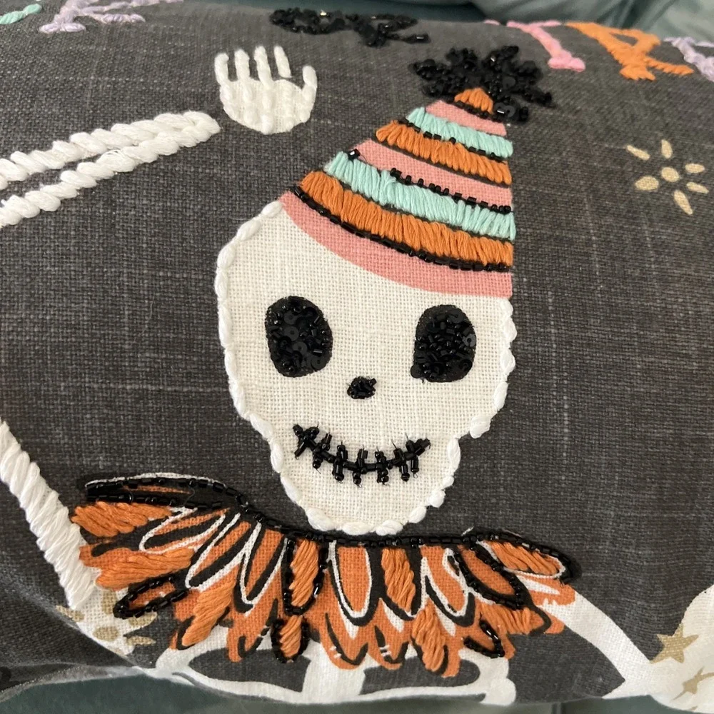 Feelin Spooky Large Halloween Pillow Trick Or Treat Witch Skeleton NWT 14